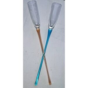 Vintage Artland Her and His Champagne Flutes Hand Blown Glass Long Stem 16.5"